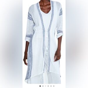 NIC+ZOE Longest Day Stripe Tie Front Linen Blend Duster